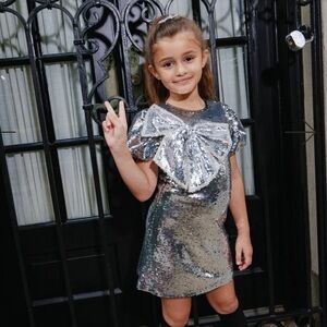 Lola & The Boys Sparkling Silver Sequin Bow Dress size 6